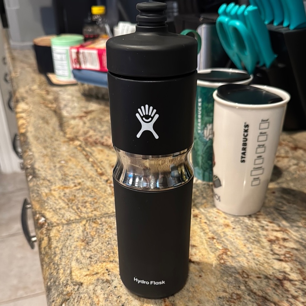 Hydro Flask Matte Black Bottle with Silver Band
